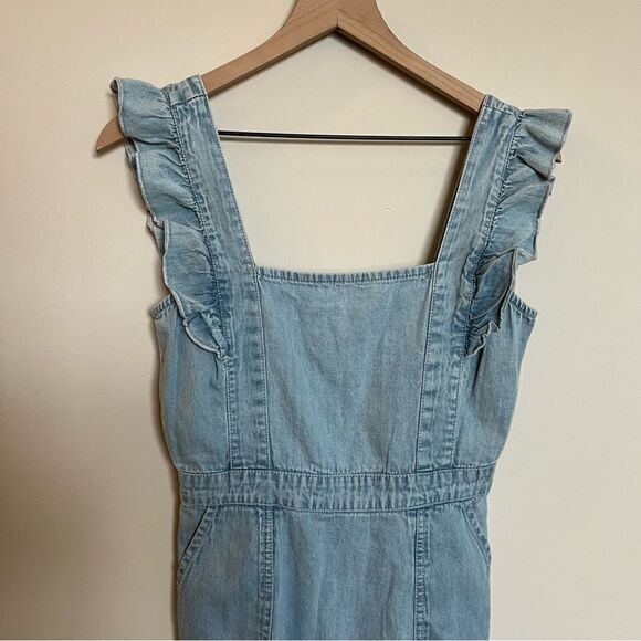 JAPNA Denim Chambray Ruffle Smocked Sheath Dress - Picture 3 of 9